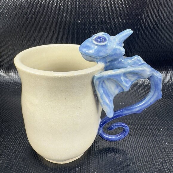 Fired Figments Pottery Coffee Mug Cup Artist Signed Stephanie Krist Large Dragon - Picture 1 of 13